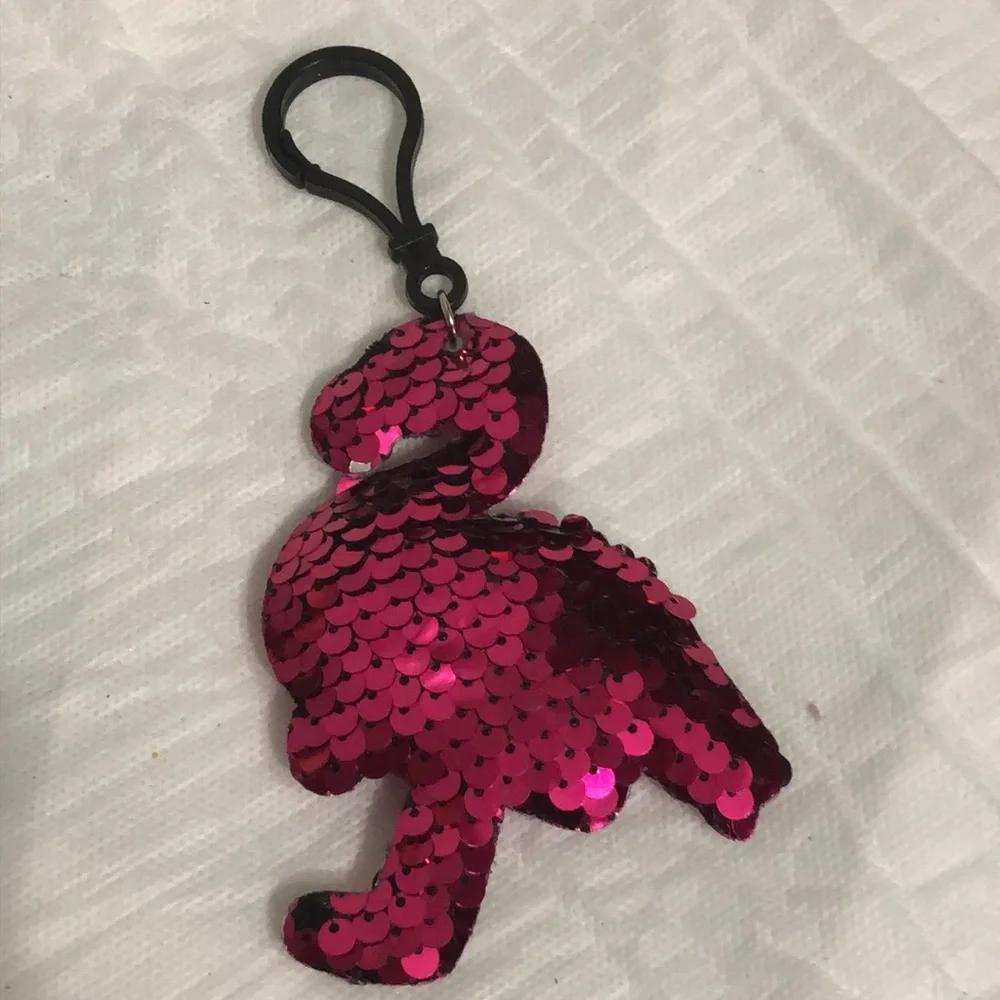 Sequin Flamingo Keychain Charm - Picture 3 of 3